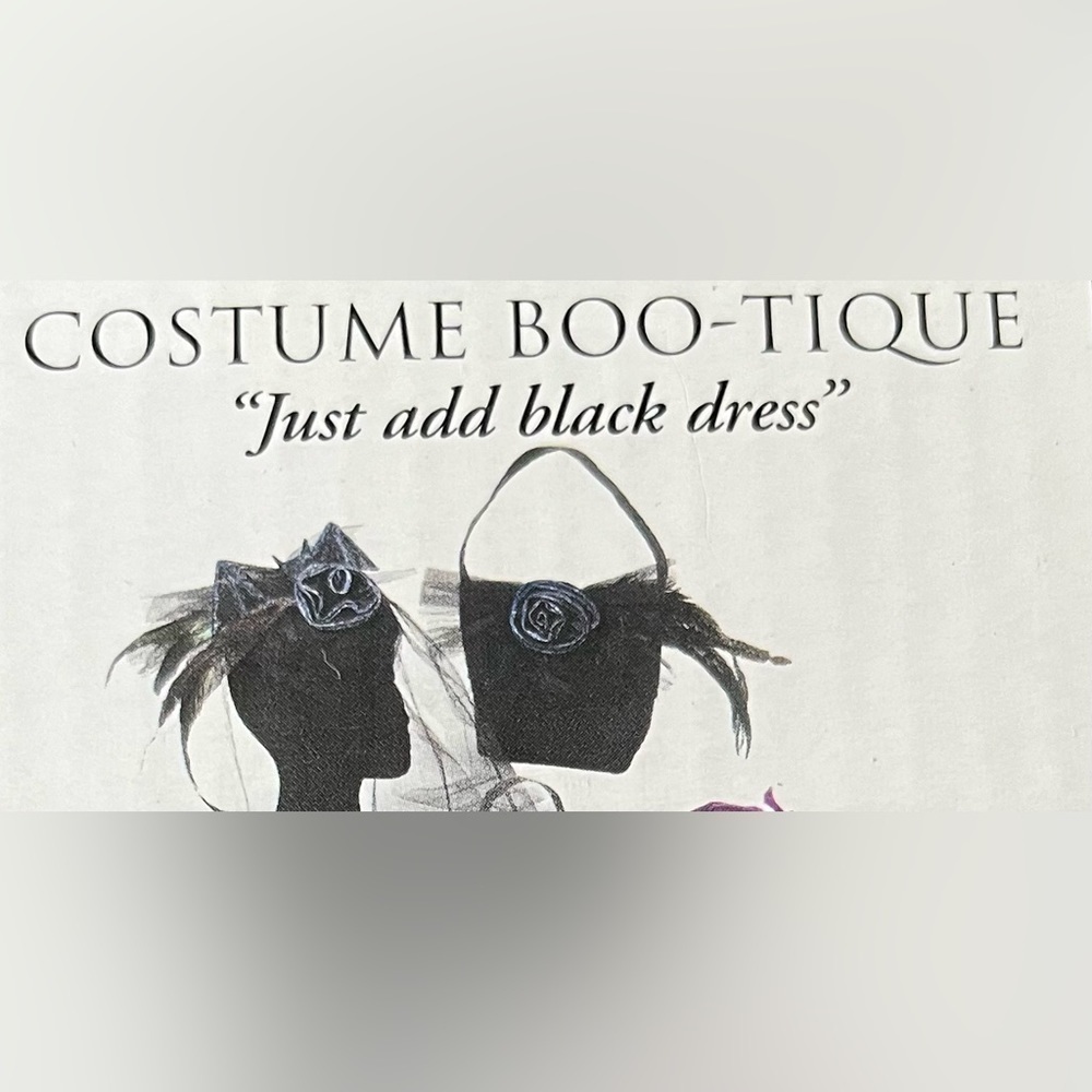 NIB Department 56 Costume Bootique Just Add Black Dress Rose Feather Hat & Purse